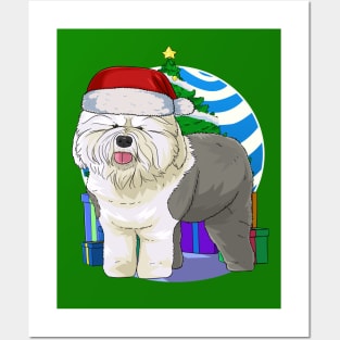 Old English Sheepdog Dog Cute Santa Christmas Gift Posters and Art